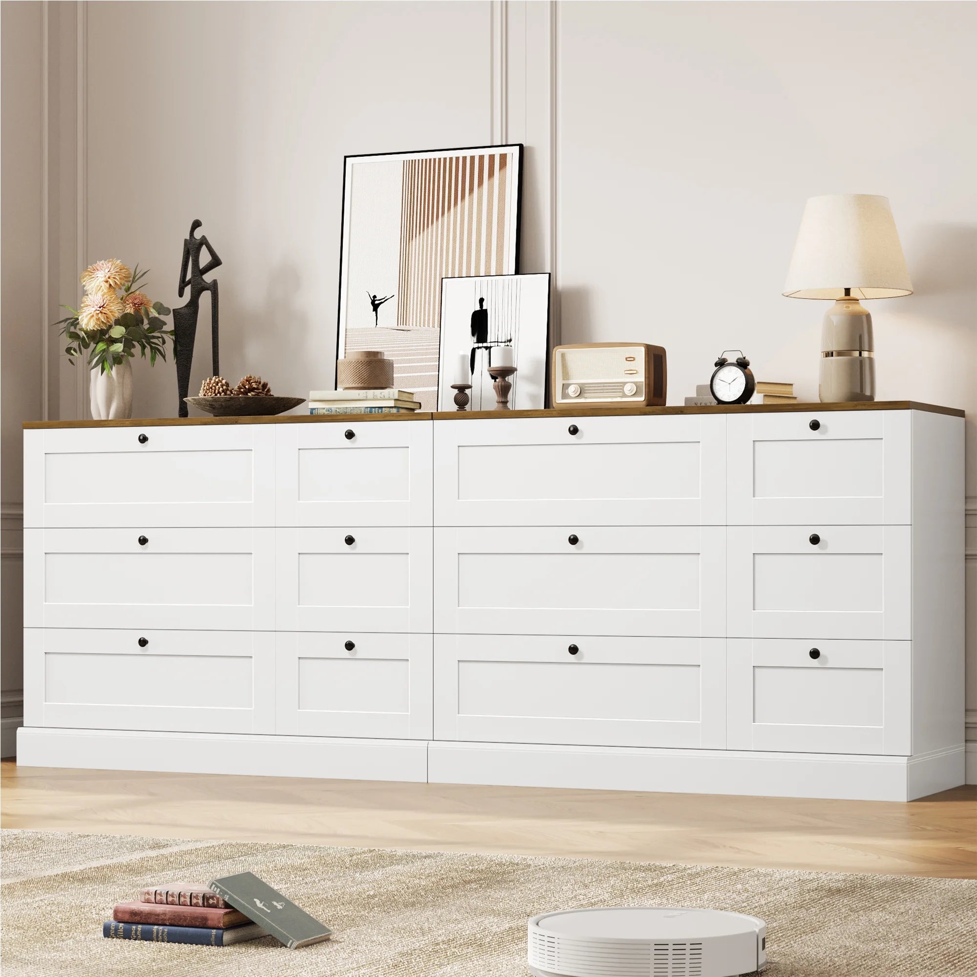 6 Drawer White Dresser for Bedroom, Modern Wood Storage Cabinet Chest of Drawer for Living Room Entryway
