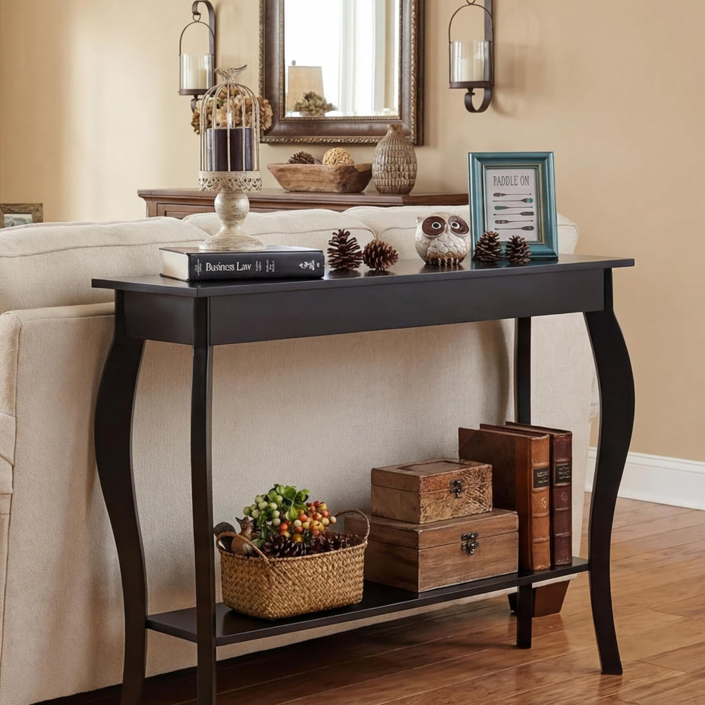 Narrow Console Table, Chic Accent Sofa Table, Entryway Table, 39.3 Inch, Black | Console Table with Curved Legs, Chic Accent Sofa Table with Shelves for Entryway, Living Room, Hallway