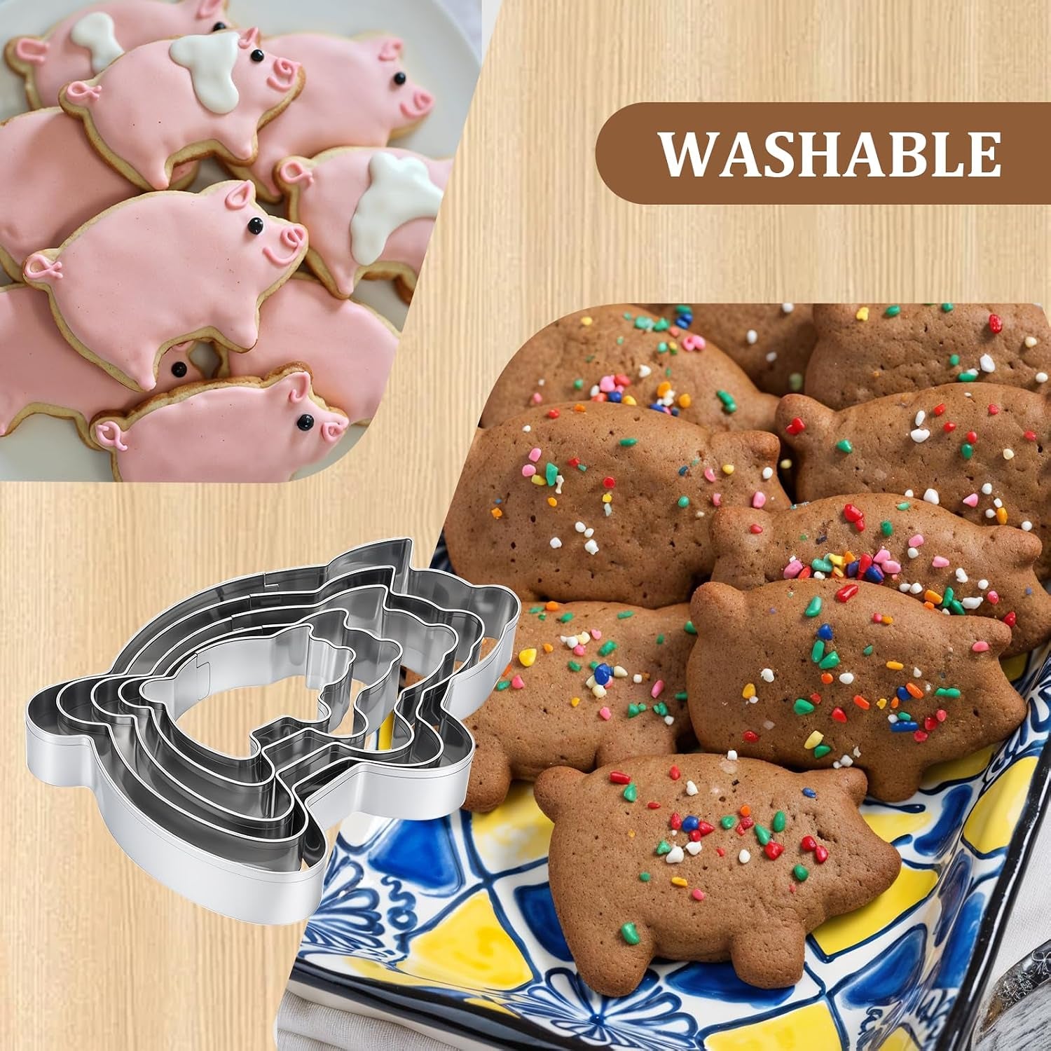 5 Pcs Pig Cookie Cutter, Mexican Set | Pig Cookie Cutter Mexican Set, Concha Marranitos & Puerquito Shapes, 5.5"-2.0"