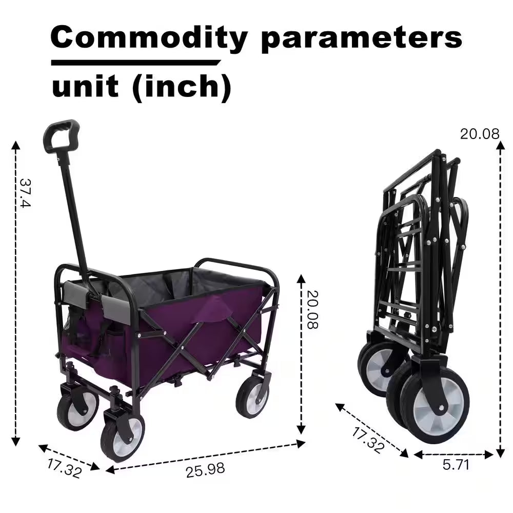 Foldable Wagon Cart with Strapping System, Utility Wagon Grocery Cart for Camping Shopping Sports, Serving Cart