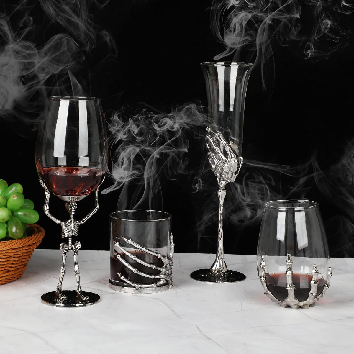 Halloween Skull Wine Glass, Skeleton Ghost Hand Wine Glass, Halloween Drinking Glasses, Skeleton Hand Goblet, Hotel Family Halloween Party Favors for Adults (A)