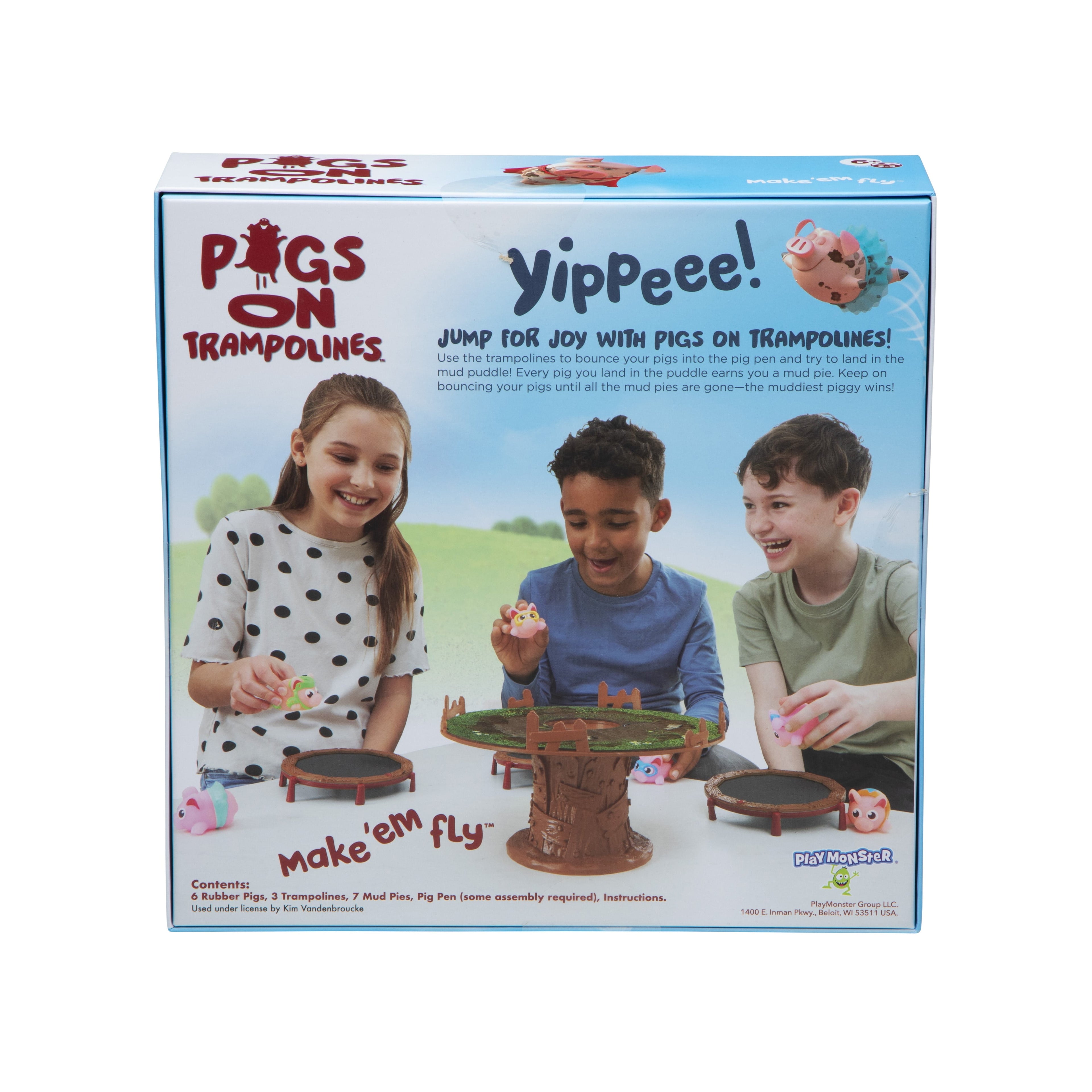 Pigs on Trampolines, Family Board Game, 2 to 3 Players, Children Ages 6+