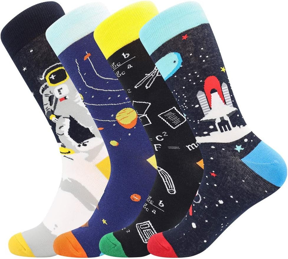 Mens Dress Socks Fun Funny Novelty Colorful Crazy Crew Socks 8-12 | Birthday Holiday Gifts for Men Boyfriend and Dad, Soft and Breathable, Elastic Stretch, Smooth Toe
