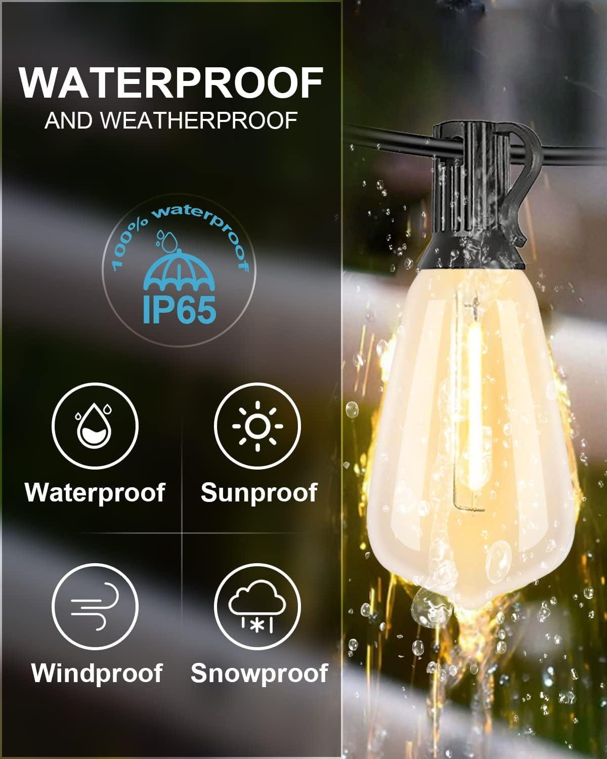 200FT Outdoor String Lights, LED Bistro String Lights with Shatterproof ST38 Vintage Bulbs, 2200K Dimmable, Waterproof Hanging Lights for Porch, Deck, Garden, Backyard, Balcony - ETL Listed