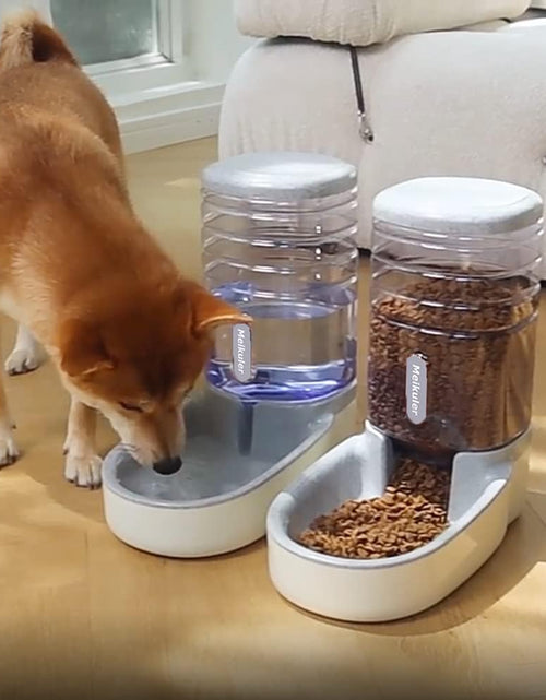 Load image into Gallery viewer, Automatic Dog Cat Feeder and Water Dispenser Set,Waterer and Gravity Food Feeder for Small &amp; Medium Dogs Cats Puppies,Large Capacity 1 Gallon X 2 (Grey)
