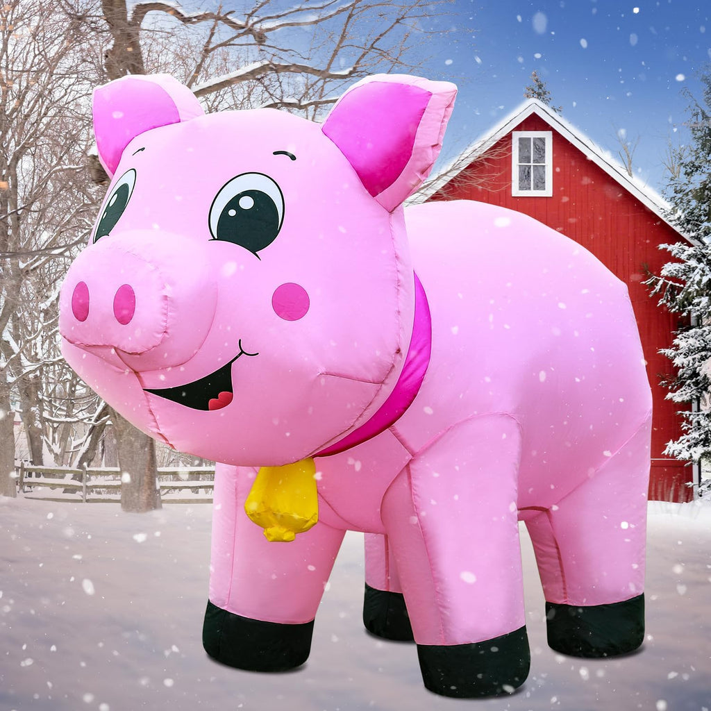 6FT Inflatable Pig Christmas Decoration with Built-In LED Lights