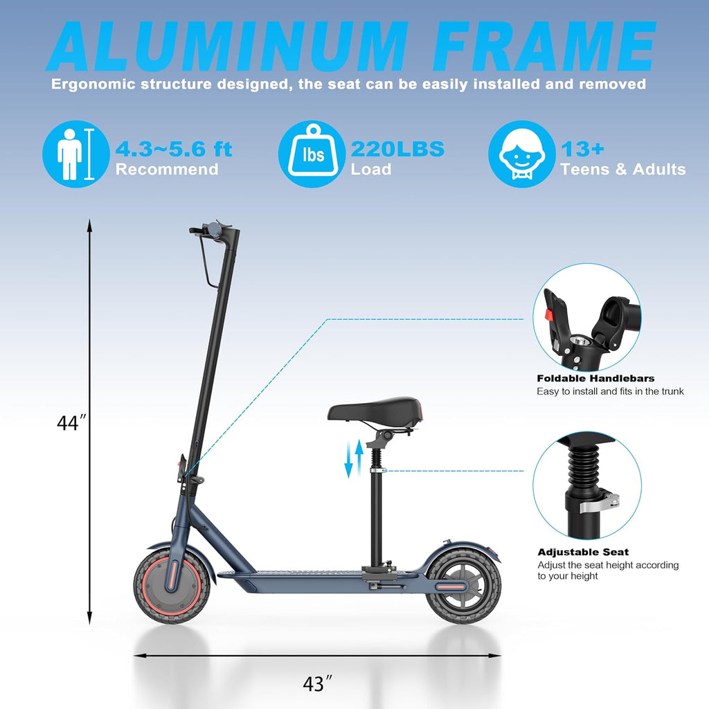 Electric Scooter with Seat, 350W Folding Scooter for Adults & Teens | Seated Folding Electric Scooter with 350W Motor, Battery Option, 8.5" Solid Tires, Dual Brake for Teens, Student and Commuter
