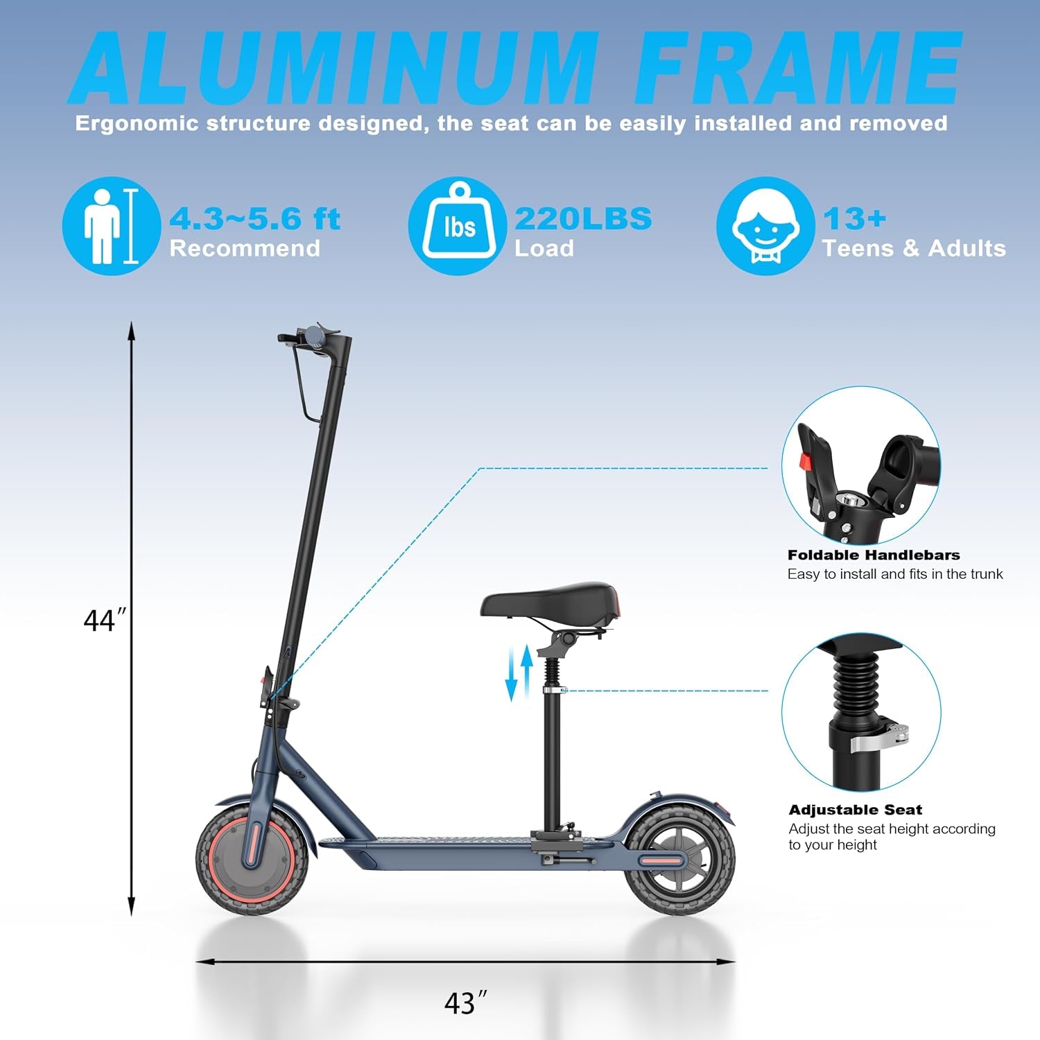 Electric Scooter with Seat, 350W Folding Scooter for Adults & Teens | Seated Folding Electric Scooter with 350W Motor, Battery Option, 8.5" Solid Tires, Dual Brake for Teens, Student and Commuter