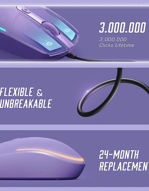 Load image into Gallery viewer, Wired Mouse - USB Computer Mouse Wired with RGB Backlit Optical LED Mouse with Attached USB Cord for Laptops Notebooks Chromebook - Purple
