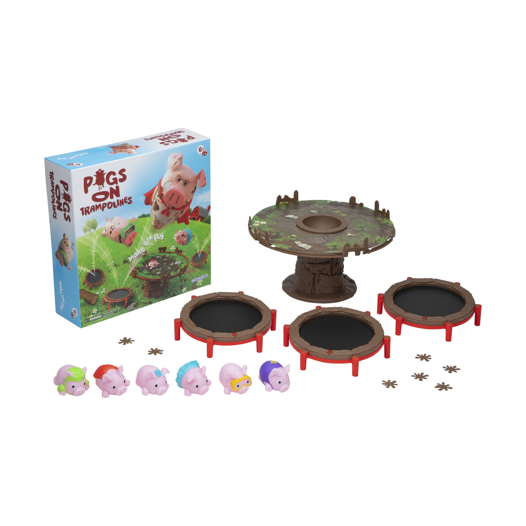 Pigs on Trampolines, Family Board Game, 2 to 3 Players, Children Ages 6+