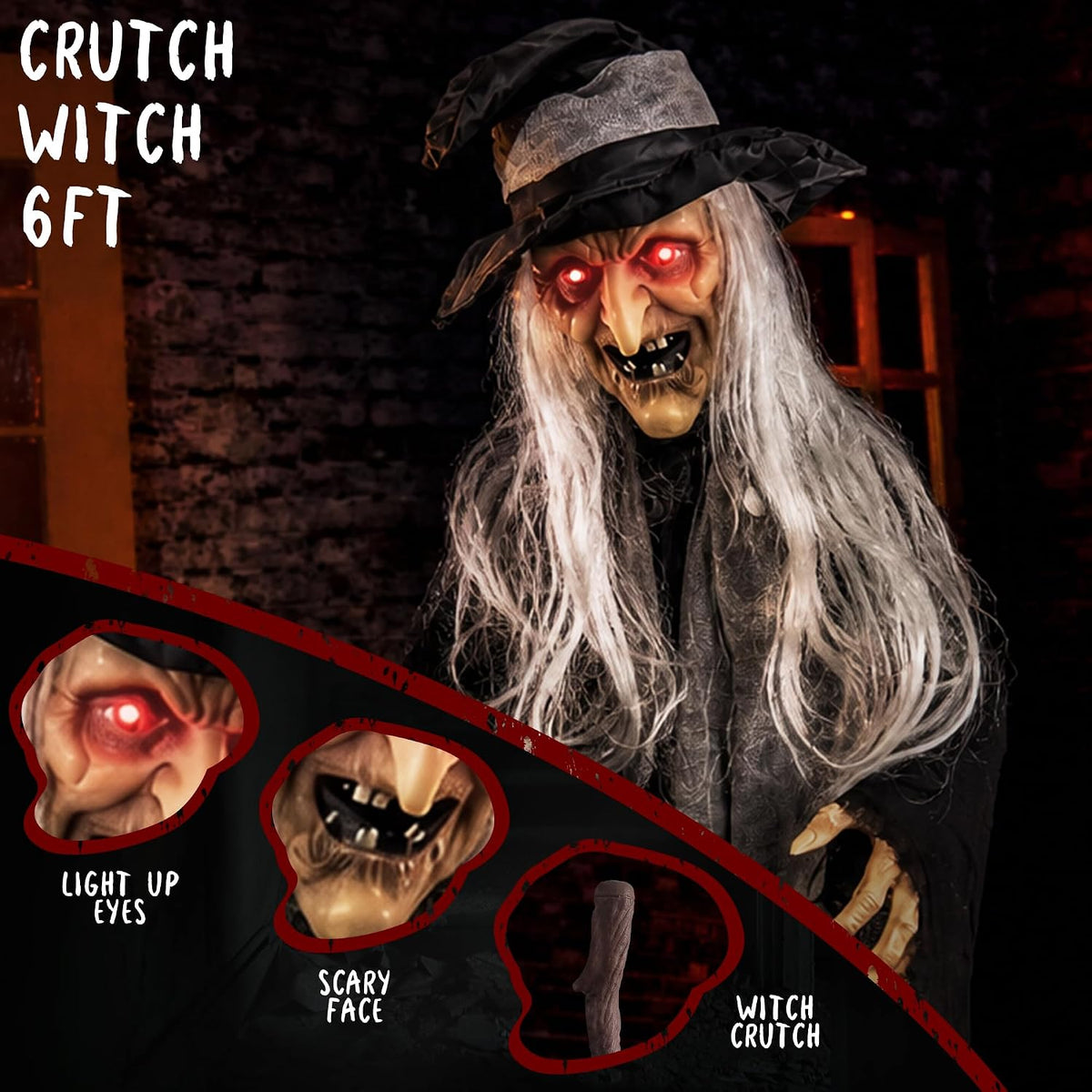 Halloween Animatronics Decorations, 6Ft Witch Animated Talking Witch with Sound Activated, Creepy Voice, Spooky Decor, Light up Eyes, Haunted Scary Move Horror Prop for Indoor, Outdoor, Yard Lawn