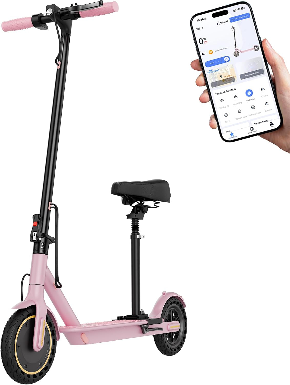 Electric Scooter with Seat, 350W Folding Scooter for Adults & Teens | Seated Folding Electric Scooter with 350W Motor, Battery Option, 8.5" Solid Tires, Dual Brake for Teens, Student and Commuter