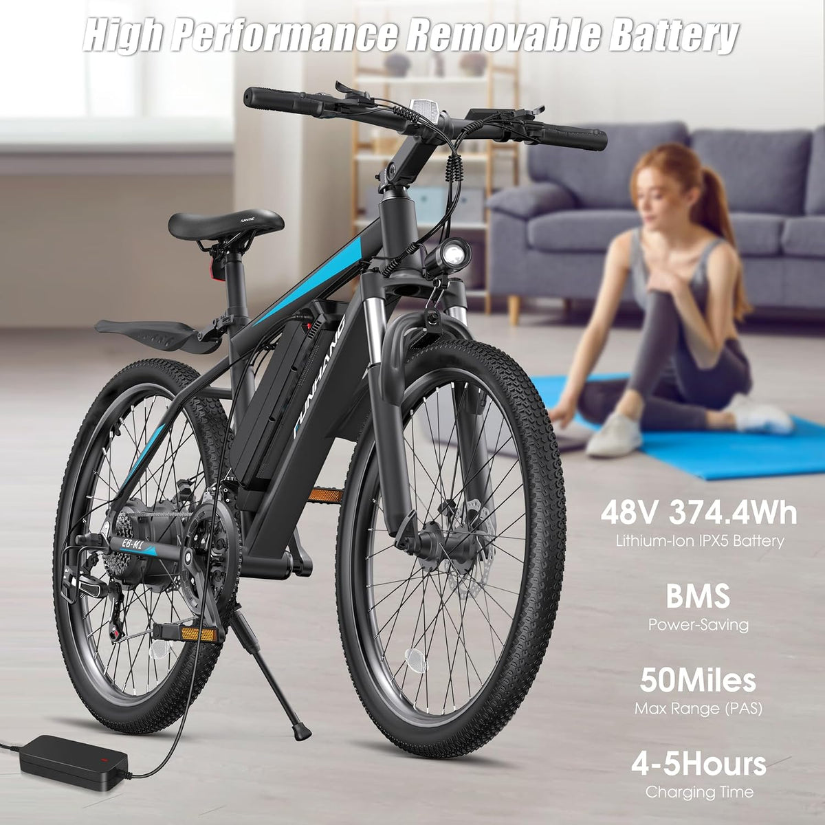 Electric Bike for Adults, 1000W Peak Ebike, 50Miles Electric Mountain Bike, 26" Adult Electric Bicycle with 48V Removable Battery, Fenders,7 Speed, Front Suspension, UL 2849 Certified