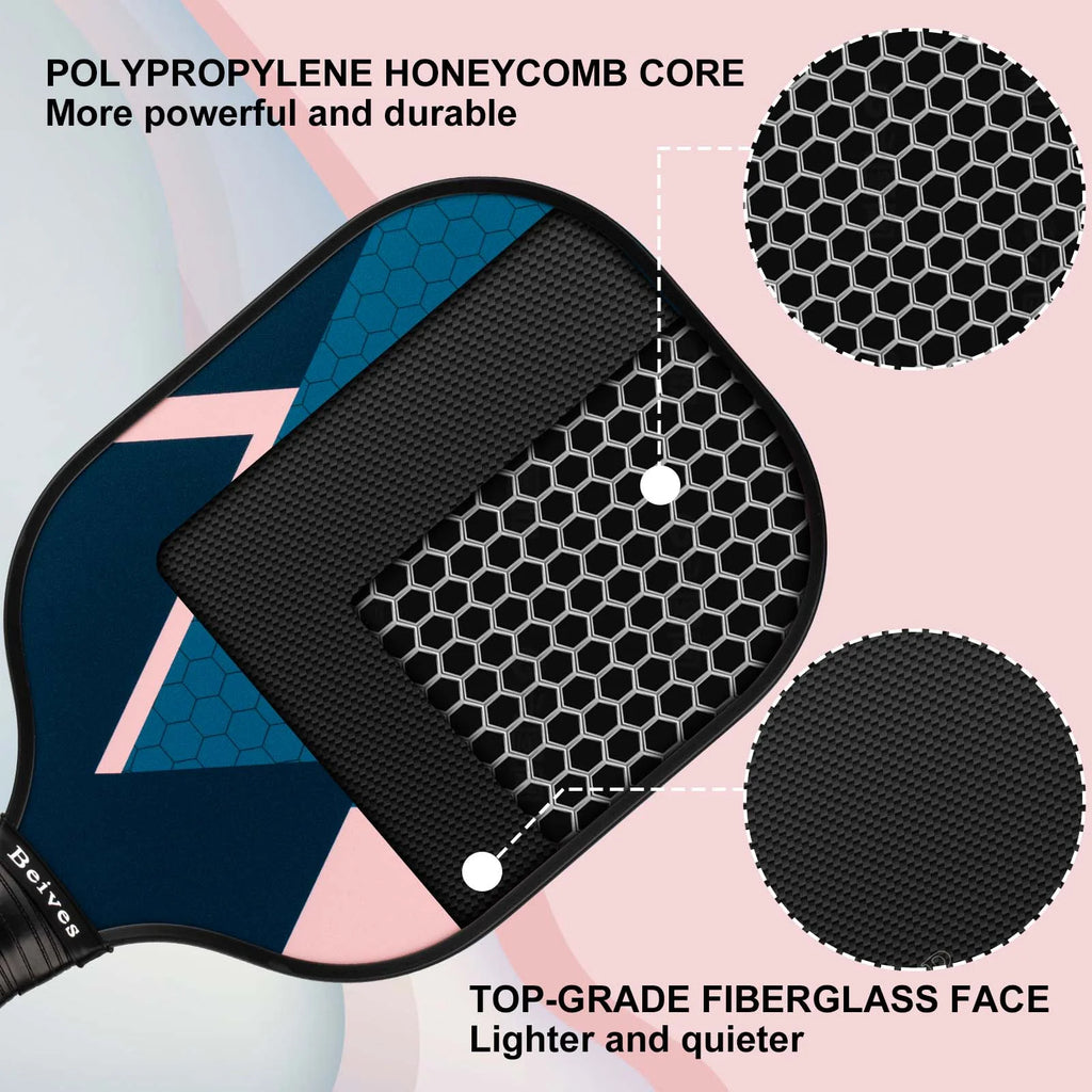 Pickleball Paddles Set of 4 with 4 Balls & Carry Bag - Lightweight 7.9Oz Fiberglass Racket, Non-Slip Comfort Grip, for Men & Women