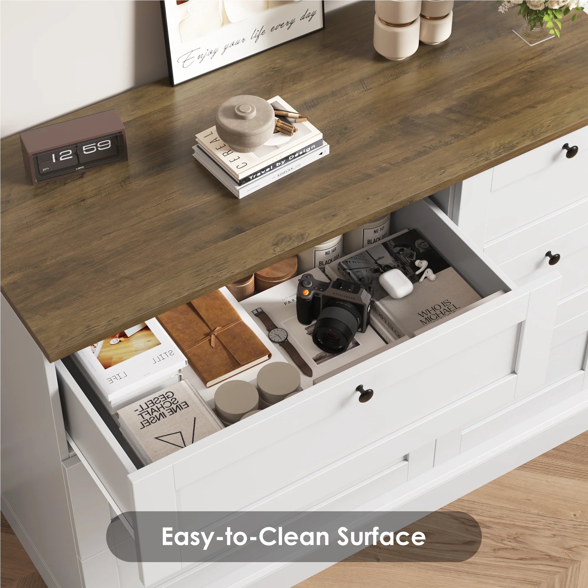 6 Drawer White Dresser for Bedroom, Modern Wood Storage Cabinet Chest of Drawer for Living Room Entryway