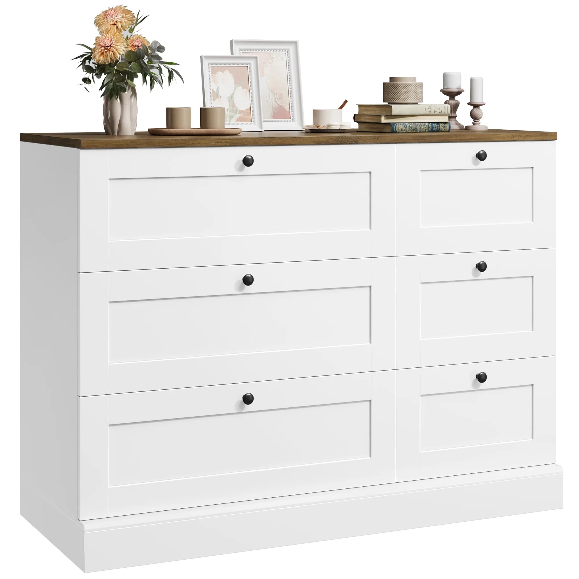 6 Drawer White Dresser for Bedroom, Modern Wood Storage Cabinet Chest of Drawer for Living Room Entryway