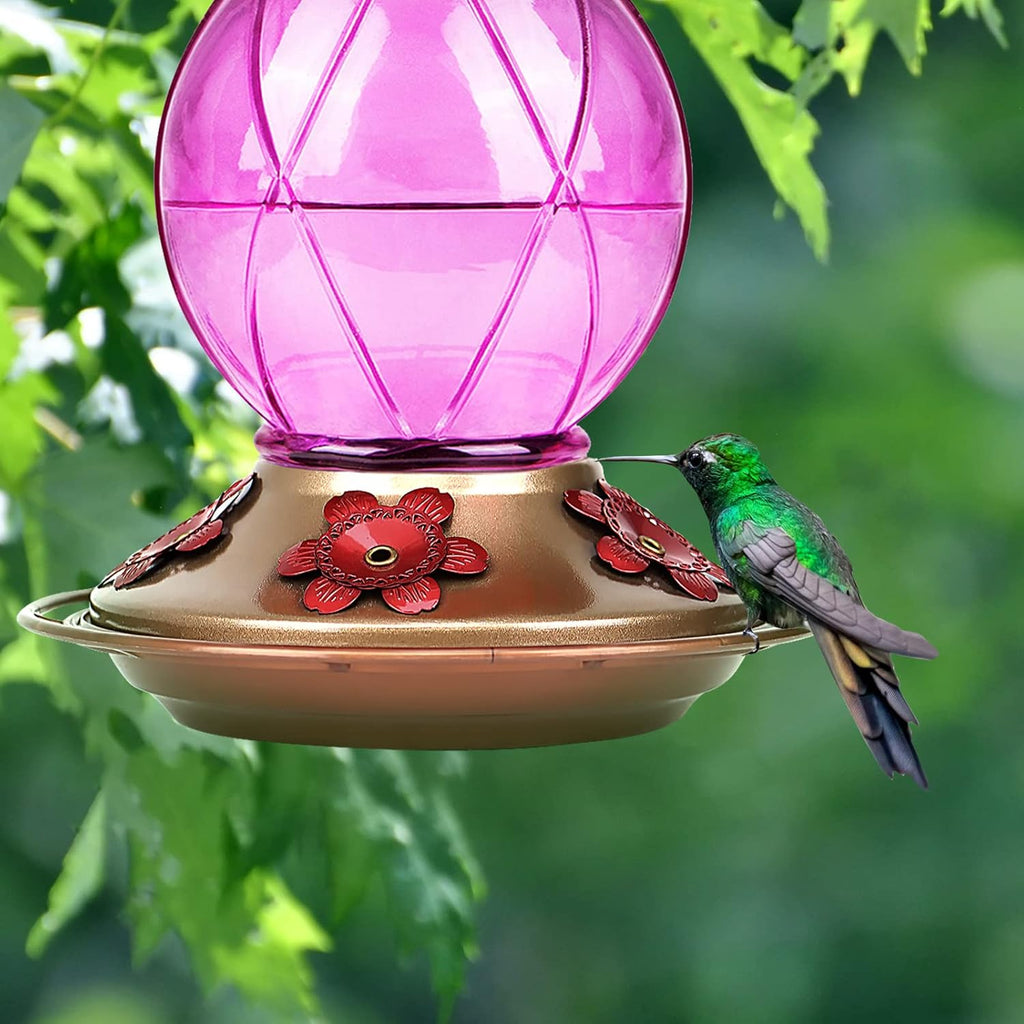Hummingbird Feeder, Glass Hummingbird Feeder for Outdoors, Netted Texture Ball Shape Bottle, 20 Ounces, Lavender, Birthday Gifts for Women Men, Gifts for Mom Dad