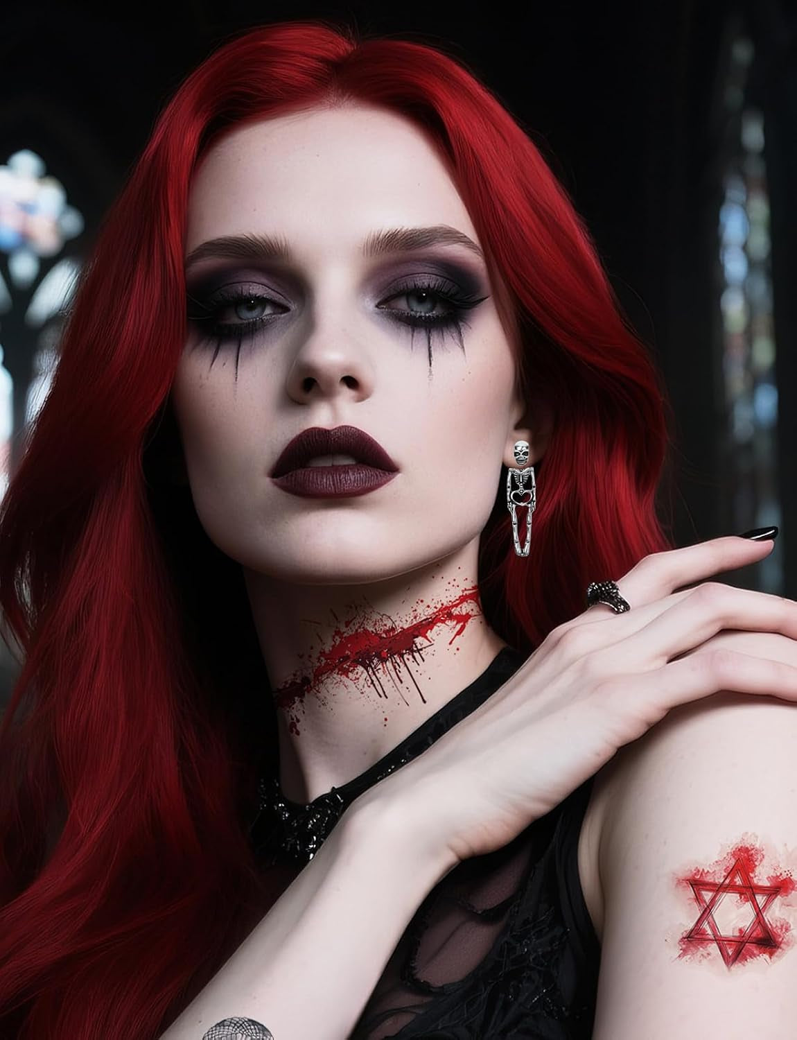 Punk Halloween Earrings for Women,Witch Skull Skeleton Dangle Earrings for Women,Scary Halloween Party Earring for Halloween Accessories