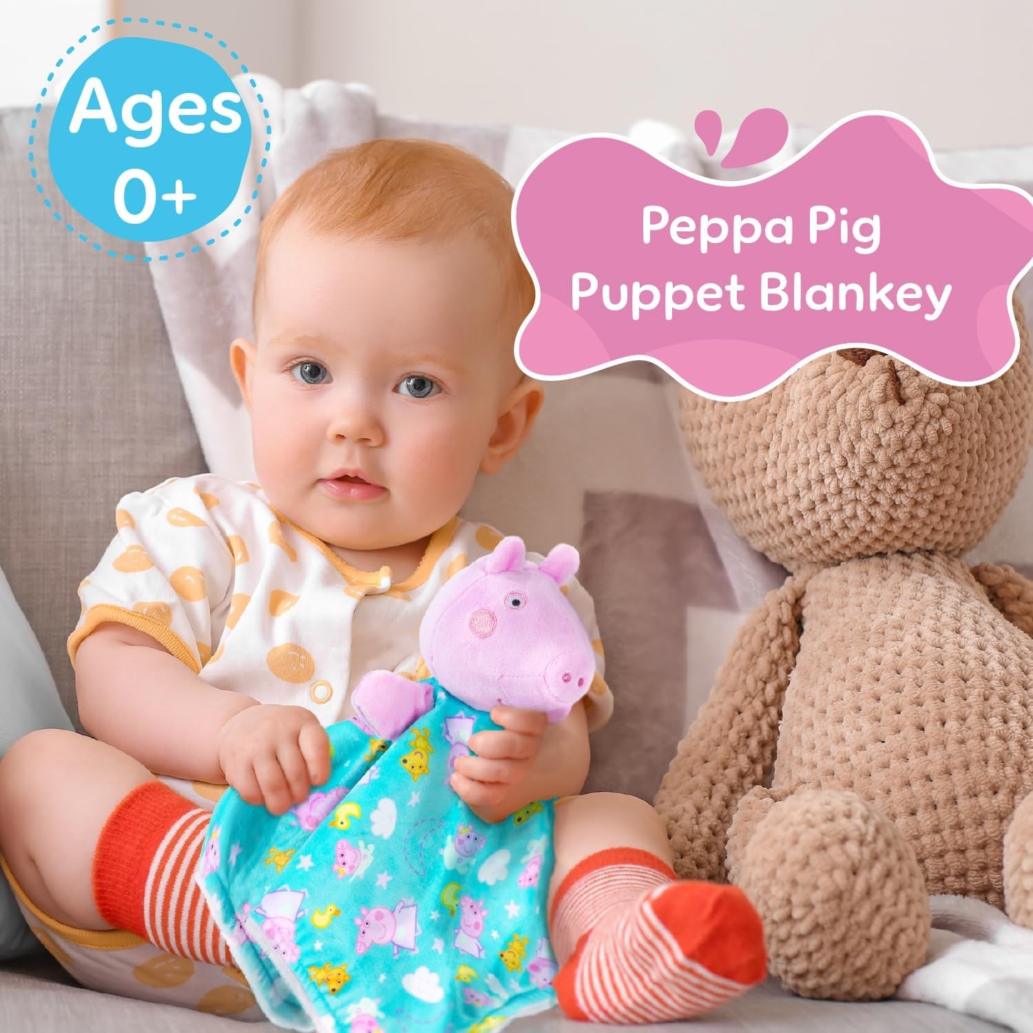 Peppa Pig Puppet Blankey - 13 Inches, Baby Showers, Snuggle Blankey and Playful Puppet for Babies 0 Months and Up, Embroidered Details