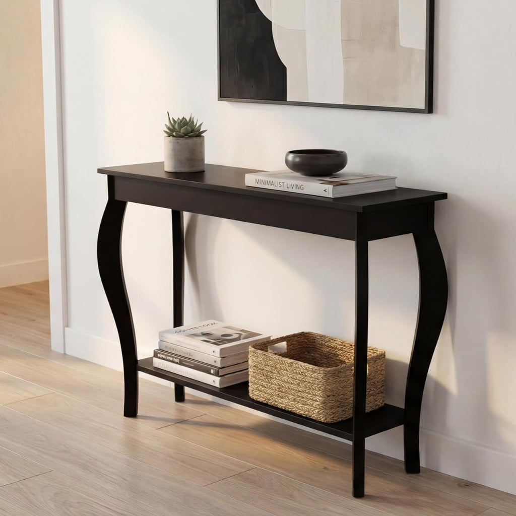 Narrow Console Table, Chic Accent Sofa Table, Entryway Table, 39.3 Inch, Black | Console Table with Curved Legs, Chic Accent Sofa Table with Shelves for Entryway, Living Room, Hallway