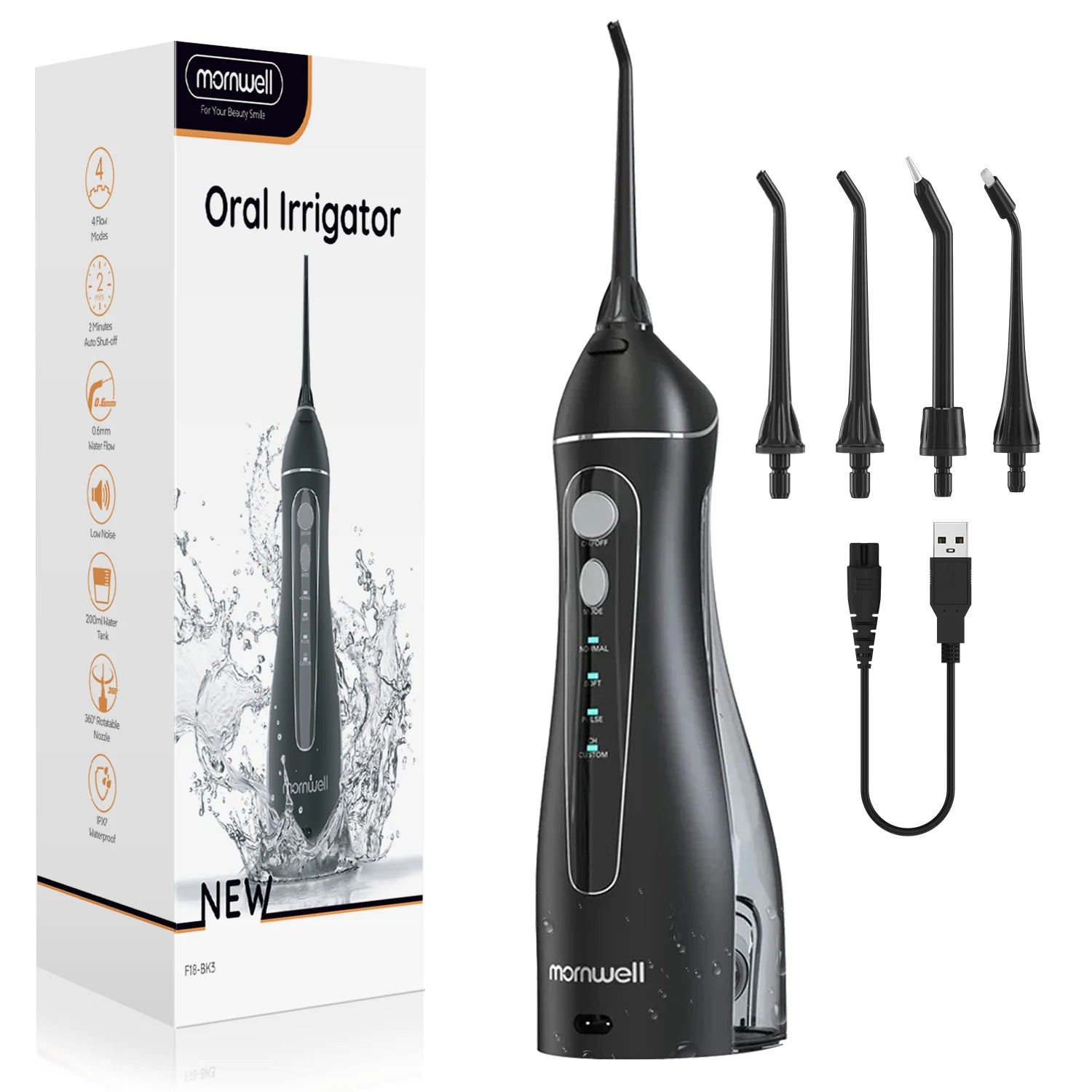 Water Floss Portable Cordless F18 Water Flosser 3 Cleaning Modes Waterproof Rechargeable Water Cleaner 4 Nozzles Clean Gums