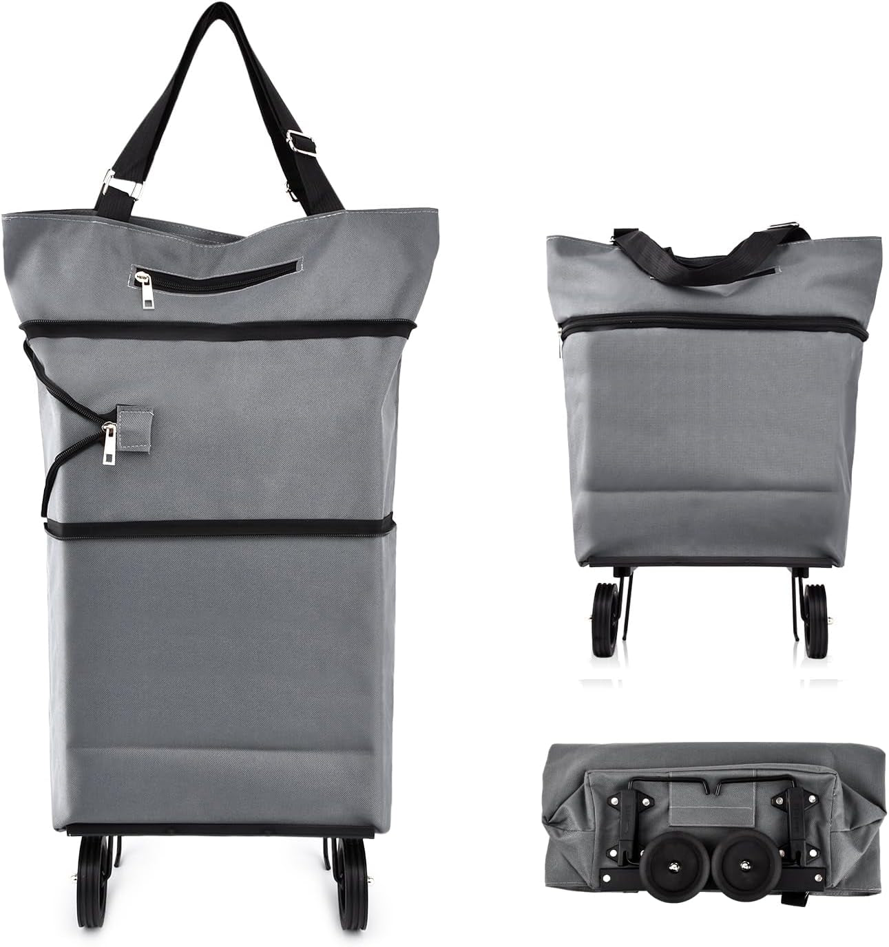 Collapsible Shopping Cart with 360° Swivel Wheels, Portable Folding Trolle-Y Grocery Bag, Reusable Foldable Tote Grocery Cart Large Capacity Used for Travel and Home (Grey)