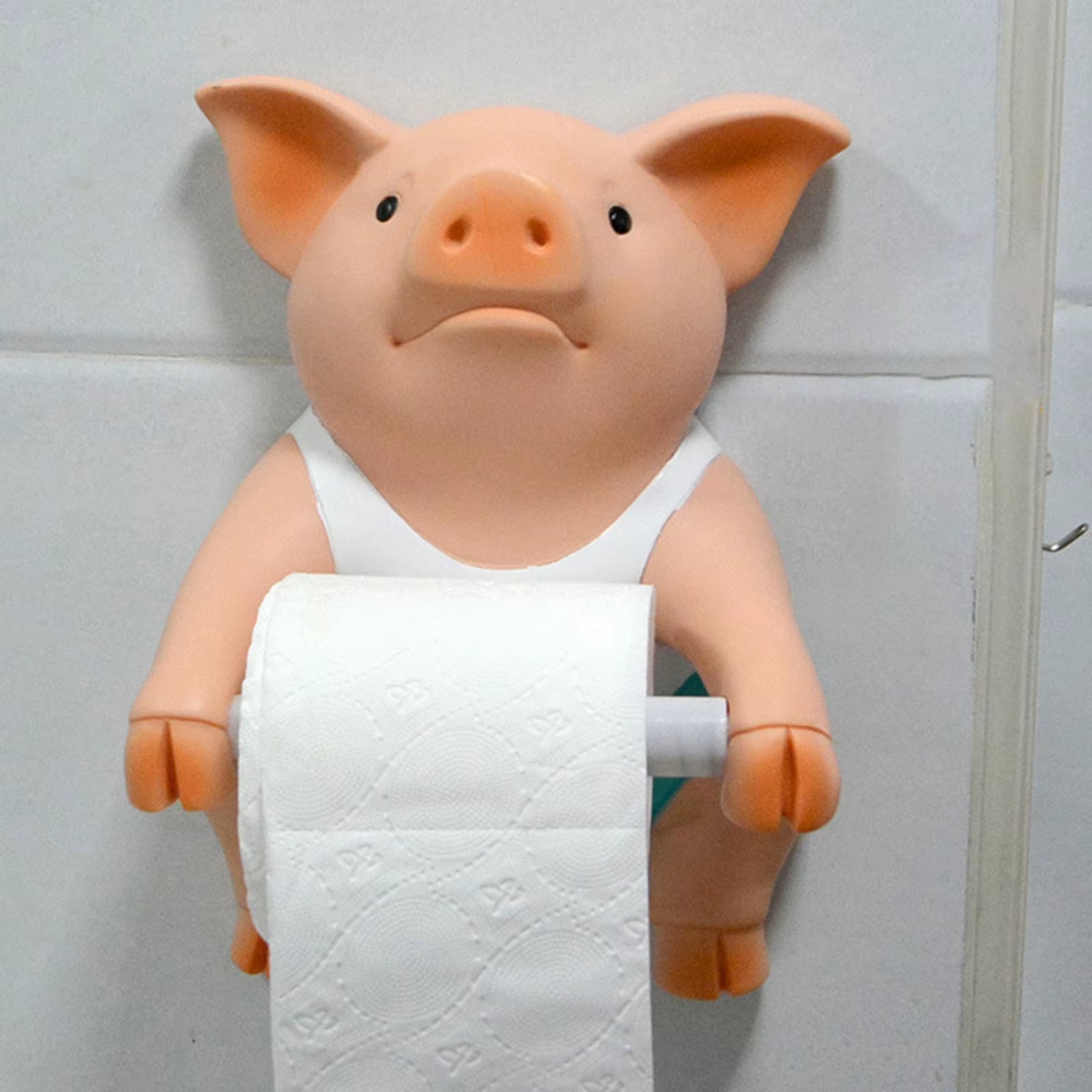 Pig Funny Toilet Paper Holder Towel Holder Wall Mounted Animal Figurine Toilet Roll Organizer Roll Dispenser for Kitchen Home