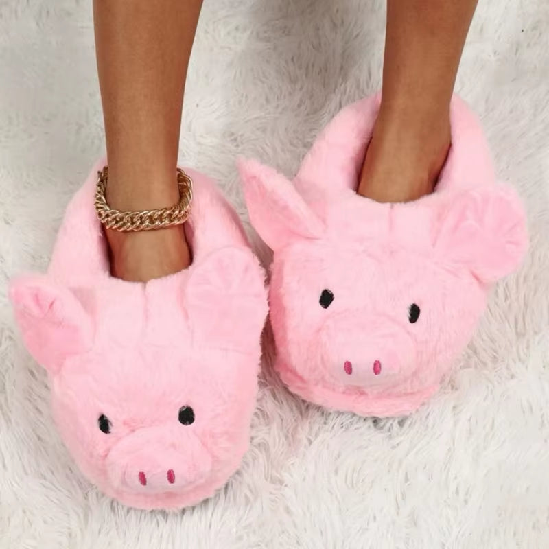 Cute Pig Slipper. Heel Cover, Warm Fluffy Slippers. For Indoor Wear