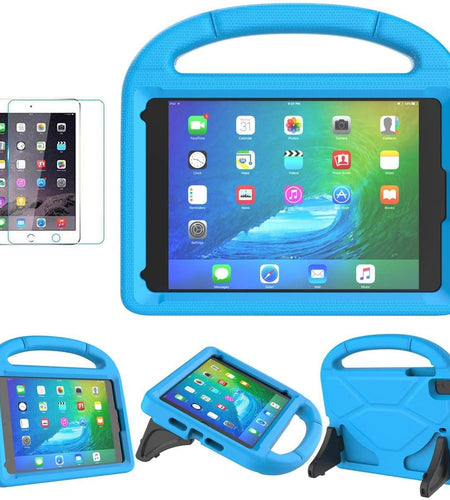 Ipad Mini 5/4/3/2/1 Case for Kids, Durable Shockproof Protective Handle Bumper Stand Cover with 2*Screen Protectors for 7.9 Inch Apple Ipad Mini 5Th/4Th/3Rd/2Nd/1St Generation, Blue