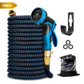 (4 Pack)  100 Ft Expandable Garden Hose, Water Hose for outside with 10 Spray Nozzles, Brass Connector, Leak-Proof, Blue