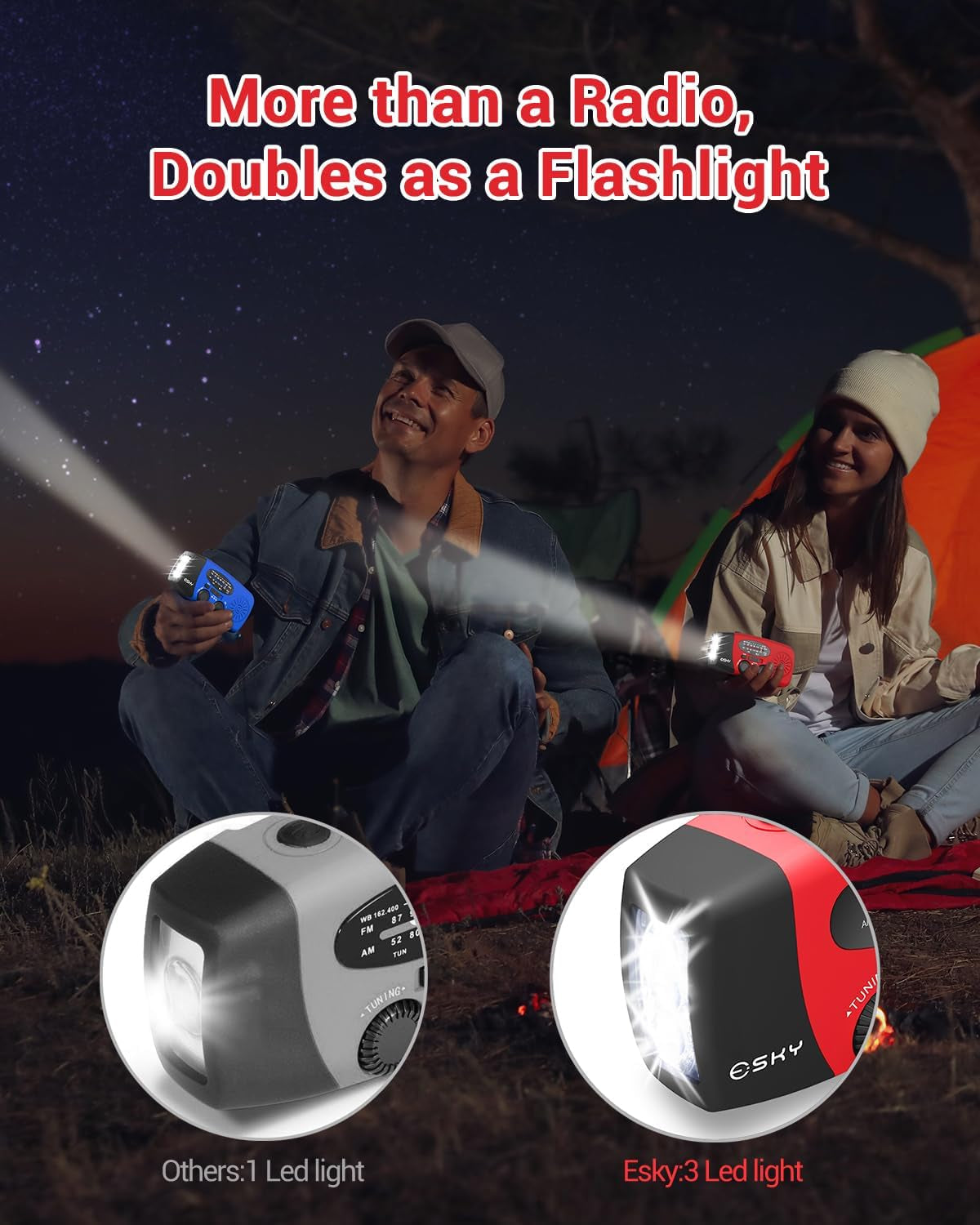 Emergency Hand Crank Radio 7400Mwh with 3 LED Flashlight, AM/FM/NOAA Portable Weather Radio with Rechargeable 2000Mah Battery, Solar Powered Radio for Indoor Outdoor Survival Camping, SOS Alarm