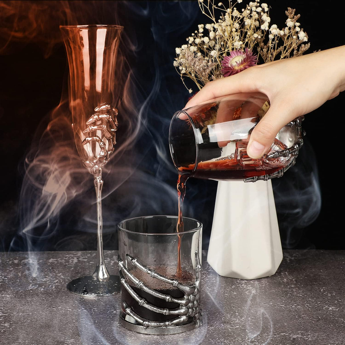 Halloween Skull Wine Glass, Skeleton Ghost Hand Wine Glass, Halloween Drinking Glasses, Skeleton Hand Goblet, Hotel Family Halloween Party Favors for Adults (A)