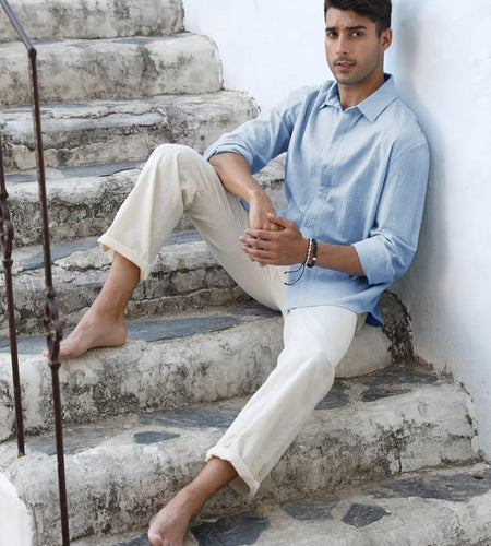 Mens Button down Shirt Linen Cotton Shirts Casual Long Sleeve Spread Collar Lightweight Beach Plain Tops