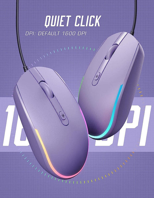 Load image into Gallery viewer, Wired Mouse - USB Computer Mouse Wired with RGB Backlit Optical LED Mouse with Attached USB Cord for Laptops Notebooks Chromebook - Purple
