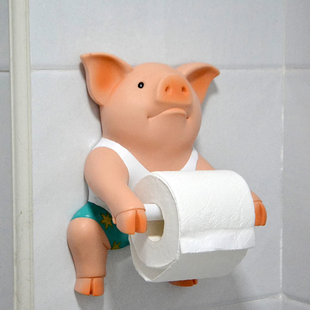Pig Funny Toilet Paper Holder Towel Holder Wall Mounted Animal Figurine Toilet Roll Organizer Roll Dispenser for Kitchen Home