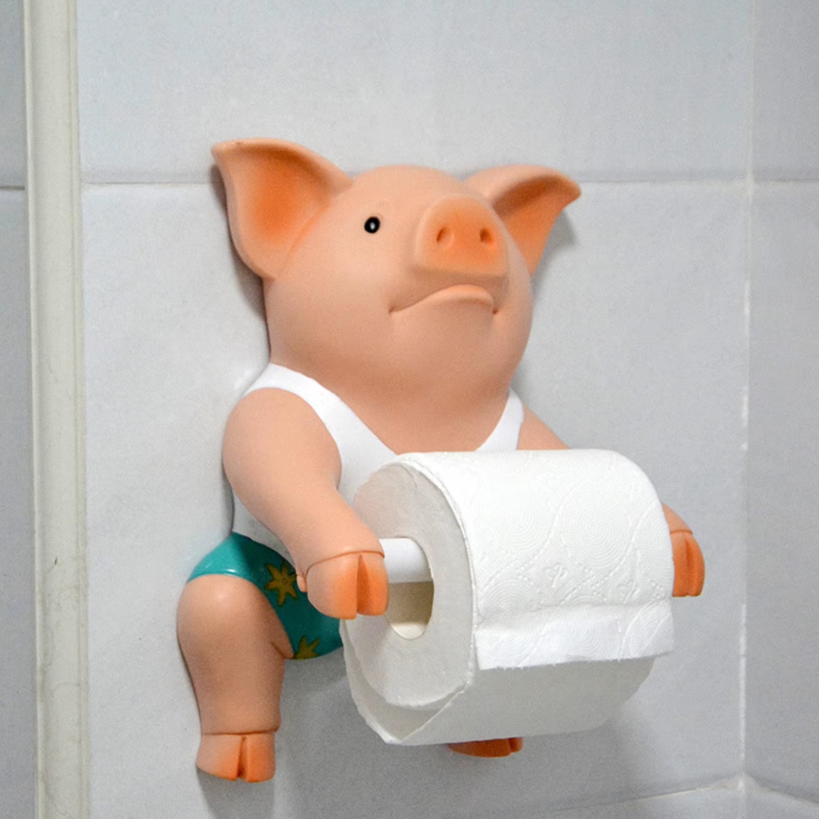 Pig Funny Toilet Paper Holder Towel Holder Wall Mounted Animal Figurine Toilet Roll Organizer Roll Dispenser for Kitchen Home