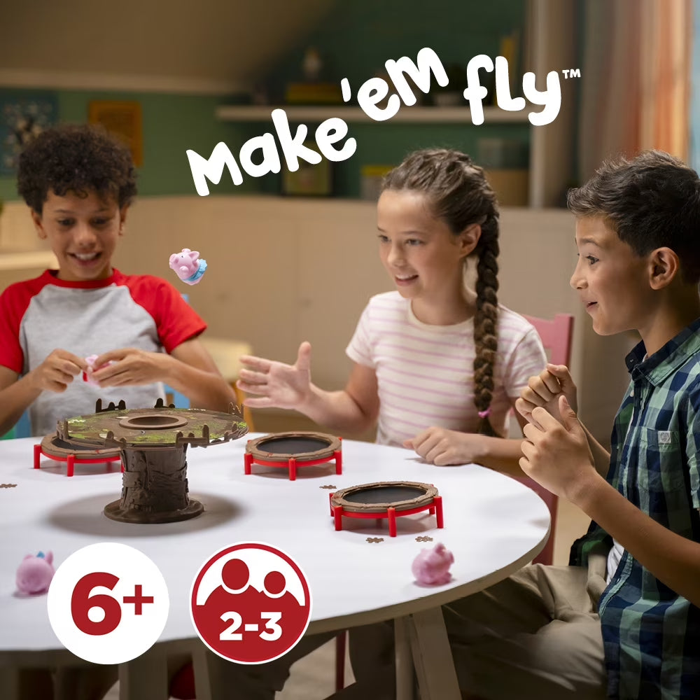 Pigs on Trampolines, Family Board Game, 2 to 3 Players, Children Ages 6+