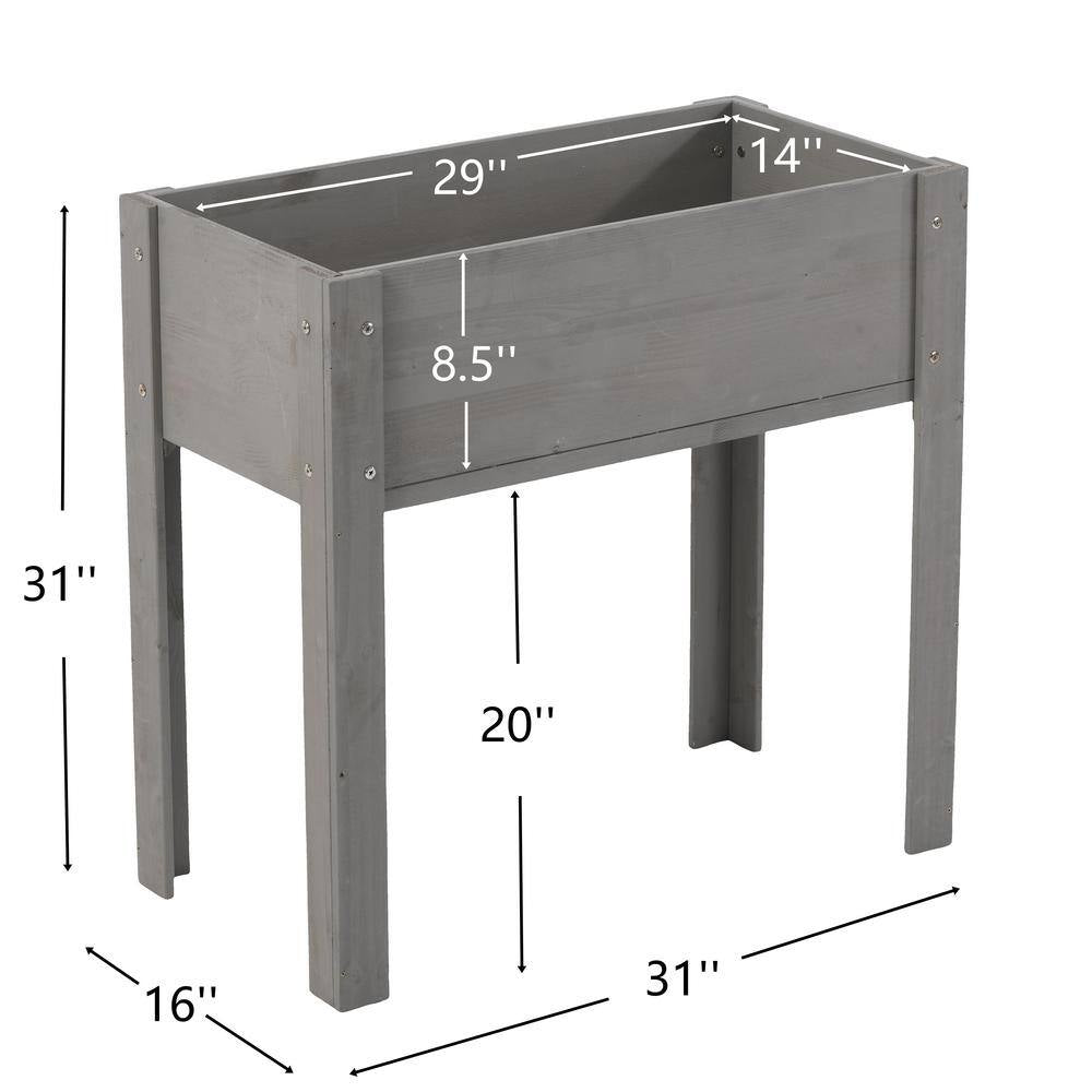 31.00 In. H Rectangle Gray Wood Raised Garden Bed with Legs, Outdoor Garden Raised Planter Box