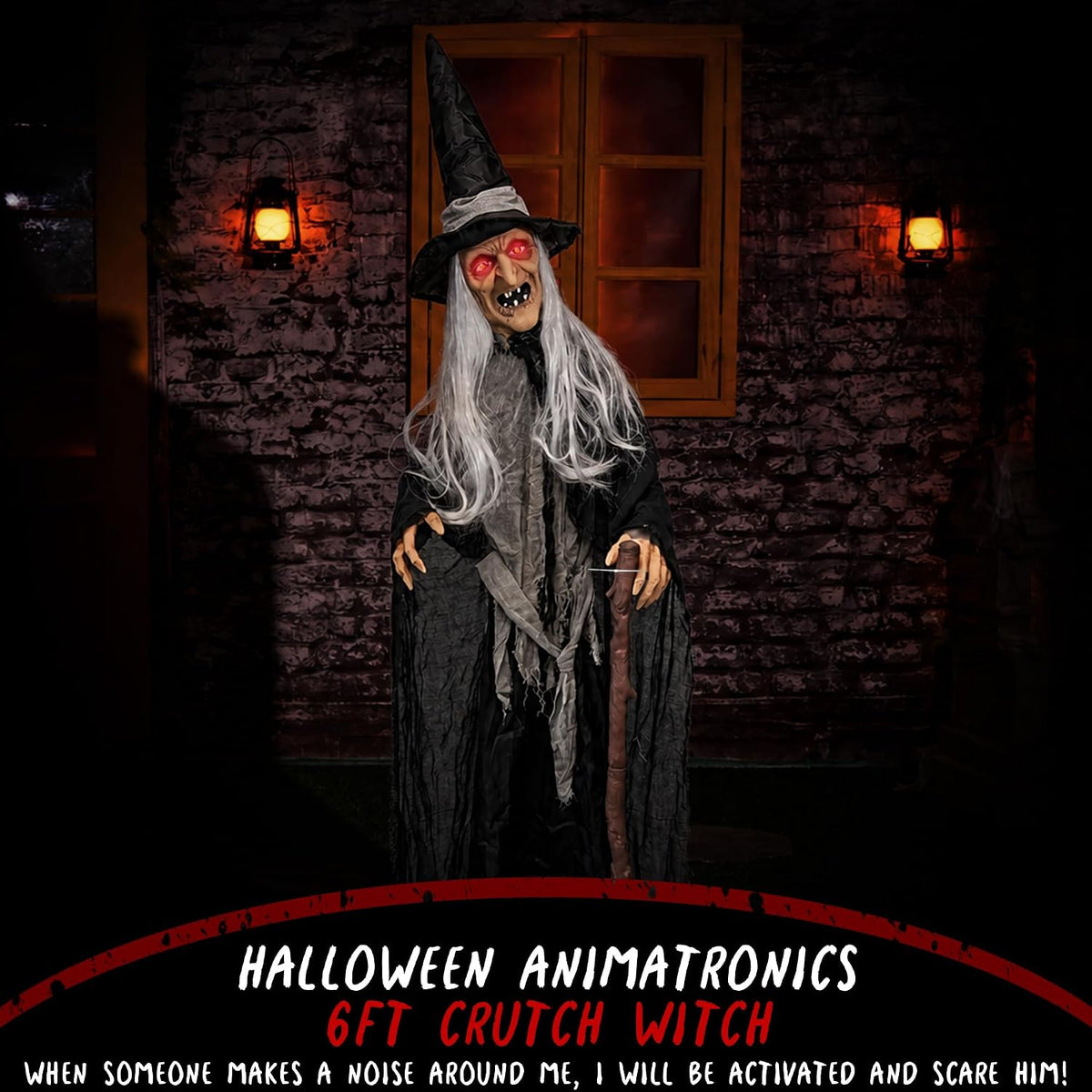 Halloween Animatronics Decorations, 6Ft Witch Animated Talking Witch with Sound Activated, Creepy Voice, Spooky Decor, Light up Eyes, Haunted Scary Move Horror Prop for Indoor, Outdoor, Yard Lawn