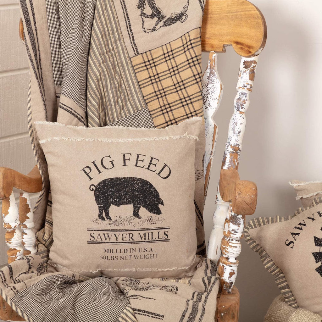 Sawyer Mill 18X18" Square Accent Throw Pillow, Pig, Charcoal