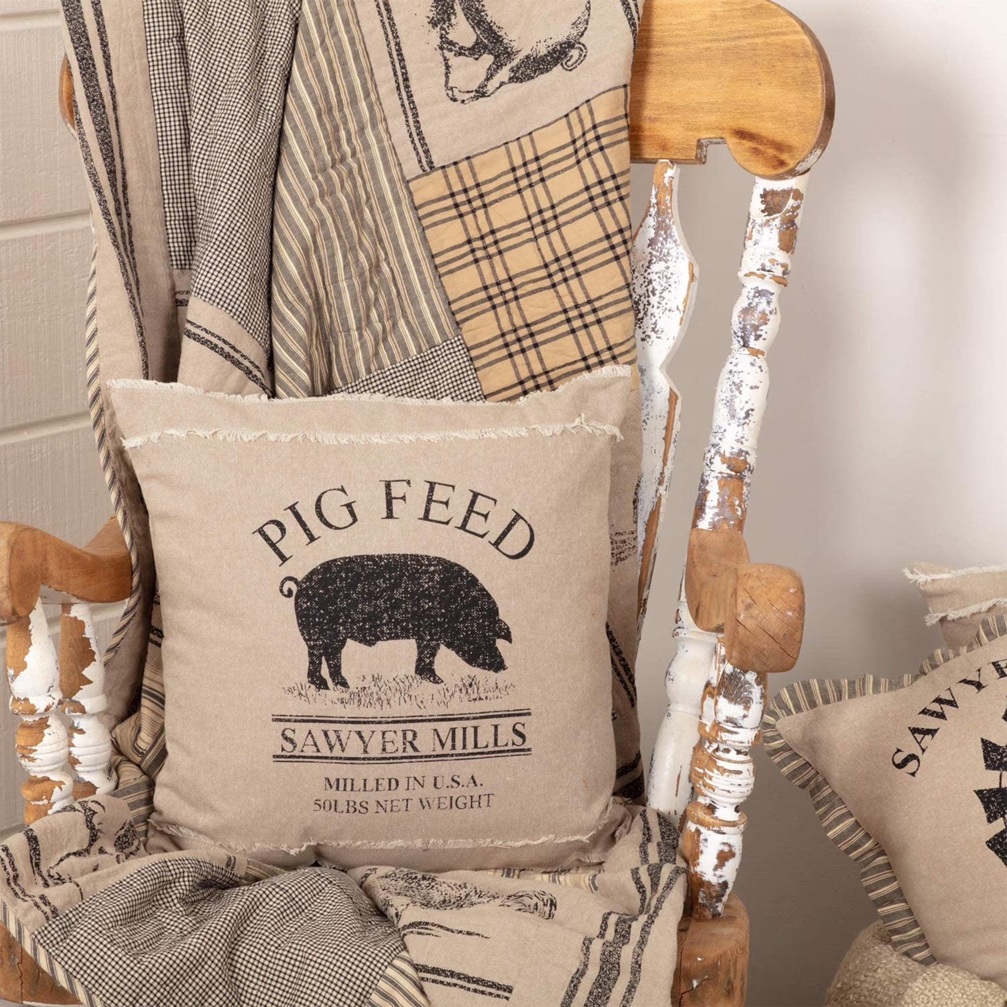 Sawyer Mill 18X18" Square Accent Throw Pillow, Pig, Charcoal