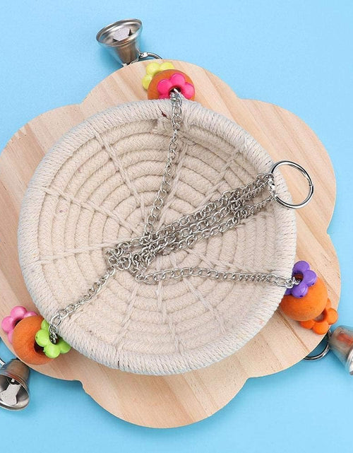 Load image into Gallery viewer, Bird Hammock Bed Hanging Swing Nest Cotton Weave Hemp Rope Hut with Colorful Bells and Chew Toy for Parrot Parakeet Cockatiel Conure Lovebird Budgie
