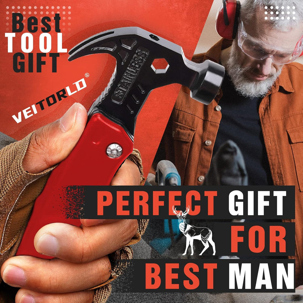 Gifts for Men Women Fathers Day, Anniversary Birthday Gifts Ideas for Dad Grandpa Him, All in One Tools Hammer Multitool, Camping Accessories Survival Gear, Unique Fishing Hunting Tools Gifts