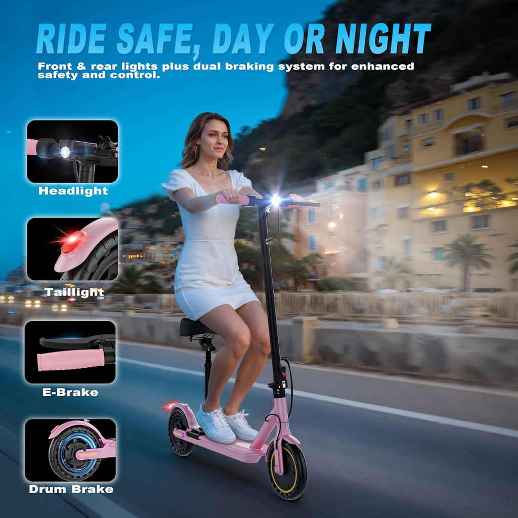 Electric Scooter with Seat, 350W Folding Scooter for Adults & Teens | Seated Folding Electric Scooter with 350W Motor, Battery Option, 8.5" Solid Tires, Dual Brake for Teens, Student and Commuter