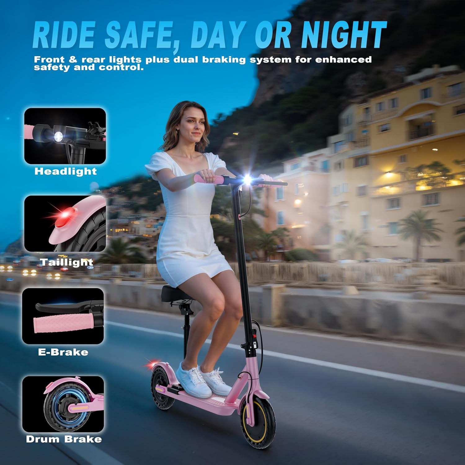 Electric Scooter with Seat, 350W Folding Scooter for Adults & Teens | Seated Folding Electric Scooter with 350W Motor, Battery Option, 8.5" Solid Tires, Dual Brake for Teens, Student and Commuter
