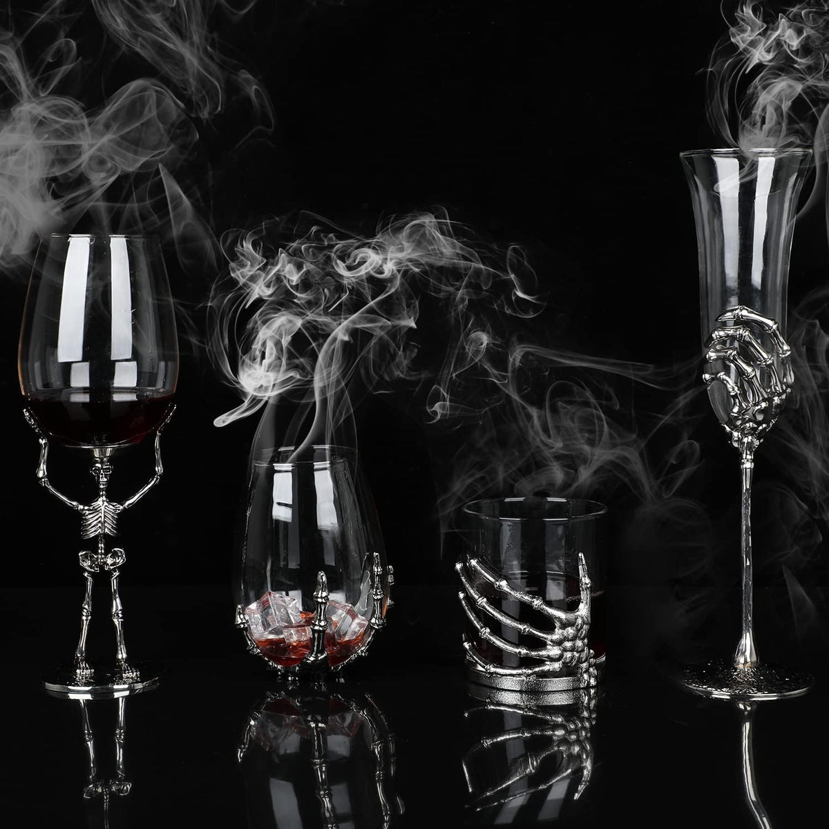 Halloween Skull Wine Glass, Skeleton Ghost Hand Wine Glass, Halloween Drinking Glasses, Skeleton Hand Goblet, Hotel Family Halloween Party Favors for Adults (A)