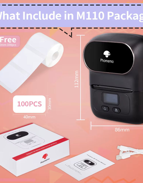 Load image into Gallery viewer, Phomemo M110 Portable Label Printer Mini Thermal Self-Adhesive Sticker Printer Mobile Pocket Tag Price UV Label Sticker Printer
