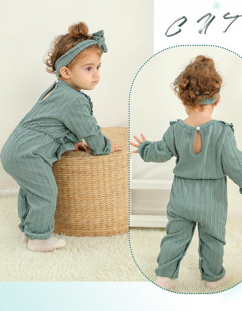 Load image into Gallery viewer, Baby Girl Romper Infant Fall Winter Clothes Ruffle Sweater Long Sleeve Bodysuit Jumpsuit and Headband
