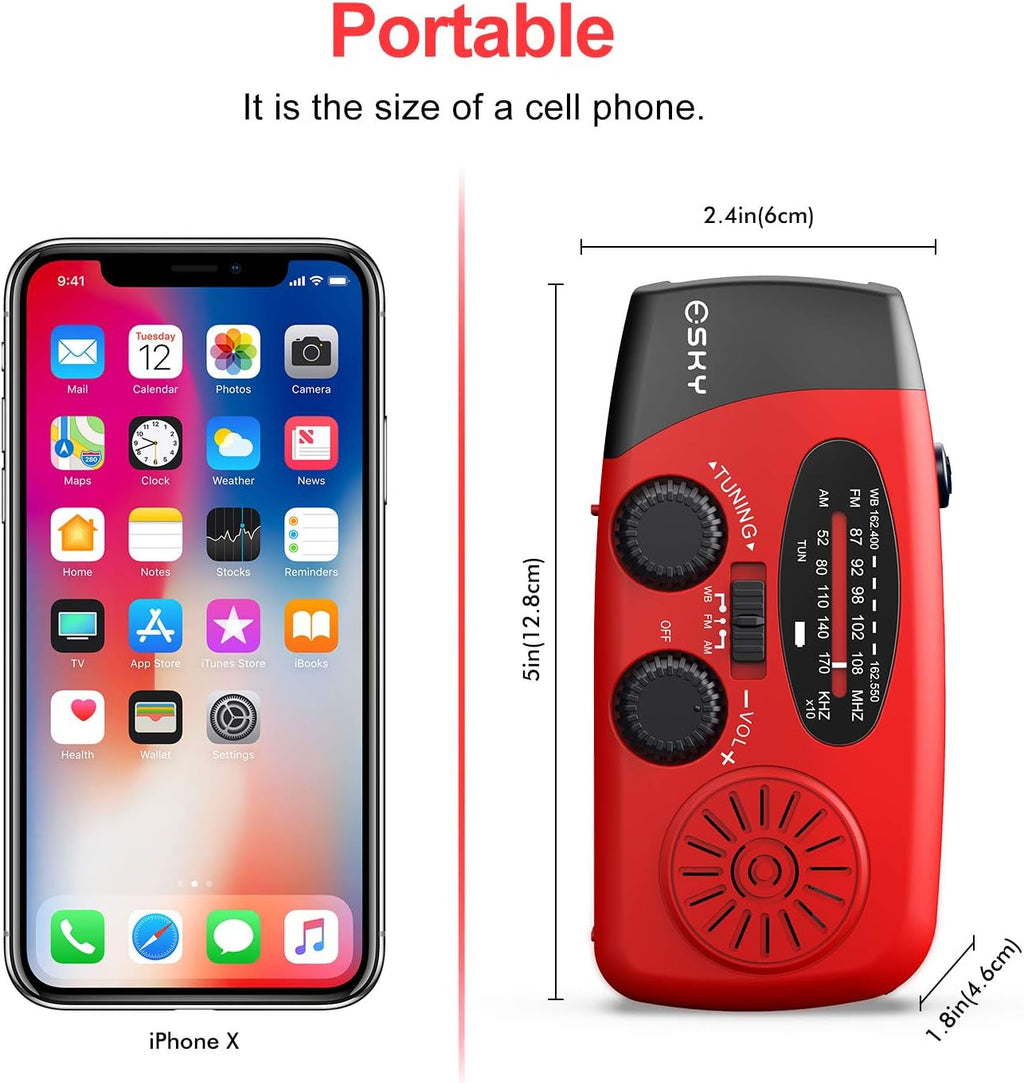 Emergency Hand Crank Radio 7400Mwh with 3 LED Flashlight, AM/FM/NOAA Portable Weather Radio with Rechargeable 2000Mah Battery, Solar Powered Radio for Indoor Outdoor Survival Camping, SOS Alarm