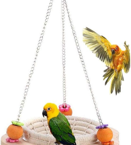Bird Hammock Bed Hanging Swing Nest Cotton Weave Hemp Rope Hut with Colorful Bells and Chew Toy for Parrot Parakeet Cockatiel Conure Lovebird Budgie